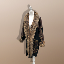 Load image into Gallery viewer, 80’s Does 20’s Cocoon Suede and Leather Gold Leaf Coat and Spotted Genuine Fur Serval Leopard Work of Art Coat