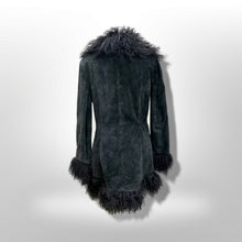 Load image into Gallery viewer, Vintage Black Suede and Curly Mongolian Bohemian Boho Hippy Coat Coachella Burning Man Goth