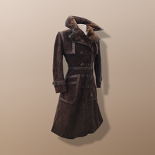 Load image into Gallery viewer, 60’s 70’s Suede Trench with Shearling Collar Made in Brazil Princess Fit and Flare