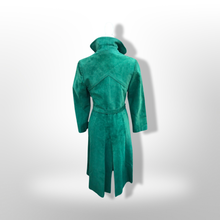Load image into Gallery viewer, Emerald Green Suede 70’s Coat Rounded Collar Studio 54 Trench Spy Coat