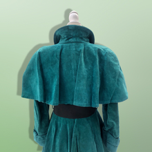 Load image into Gallery viewer, 80’s 90’s Green Suede Cape Coat Jacket Belted and Skirted