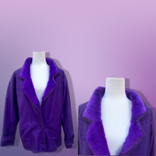 Load image into Gallery viewer, Vintage 80’s 90’s Glam Purple Violet Glam Lamb Leather Jacket with Full Fur Trim in Croc Print so Prince Purple Rain