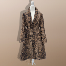 Load image into Gallery viewer, Leopard Print Leather and Fox Fur Trench Fit and Flare Coat