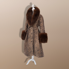 Load image into Gallery viewer, Leopard Print Leather and Fox Fur Trench Fit and Flare Coat