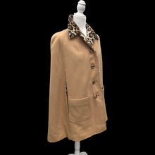 Load image into Gallery viewer, Vintage 60’s Cape Poncho Reversible Wool camel and Faux Leopard Jaguar Print Double Pocket and Buttons