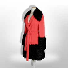 Load image into Gallery viewer, Lilli Ann 60s Mongolian Orange Red Wrap Coat Persian Curly Shearling Penny Lane Almost Famous