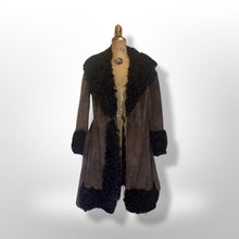 Load image into Gallery viewer, 70s Mongolian Curly Shearling Lamb Suede Coat Suede Penny Lane Coat DEADSTOCK Afghan Almost Famous Rare Modern Size, S/M/L Hippy Mod 60s