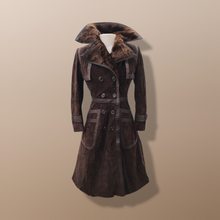 Load image into Gallery viewer, 60’s 70’s Suede Trench with Shearling Collar Made in Brazil Princess Fit and Flare