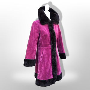Vintage 70’s Pink Magenta Velvet Faux Fur Princess Coat