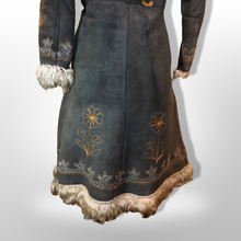 Load image into Gallery viewer, 70’s Embroidered Shearling Blue Suede Coat Boho Penny Lane Hippy Chic