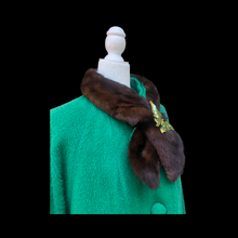 Load image into Gallery viewer, Vintage Women&#39;s Coat- 60s Lilli Ann Emerald Green Mink Wool Swing Coat One Size Fits All Mad Men