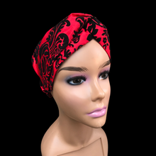 Load image into Gallery viewer, Red Headband Satin and Velvet Brocade Turban Extra wide headband