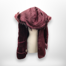 Load image into Gallery viewer, Italian made Purple Bergundy Lamb Leather and Shearling Hooded Studded Coat Jacket