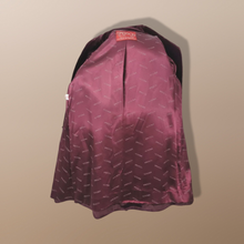 Load image into Gallery viewer, Vintage Red Wine Bergundy 80’s Does 40’s Puff Sleeve Coat Faux Fur with Leather Intarsia Glam Old Hollywood Glamour Vegan