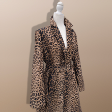Load image into Gallery viewer, Leopard Print Leather and Fox Fur Trench Fit and Flare Coat