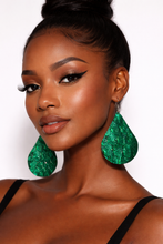Load image into Gallery viewer, Genuine Python Snake Leather Handcrafted Rain Drop Earrings Iridescent Mermaid Peacock Color