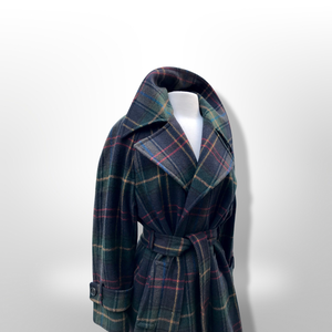 Green Tartan Wool Plaid Wrap Coat