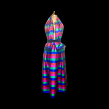 Load image into Gallery viewer, Rainbow Thai Silk Skirt Scarf Set Top Striped Pleats DEADSTOCK New Smithsonian Set Vibrant Colors-Magenta Royal Blue Red Green