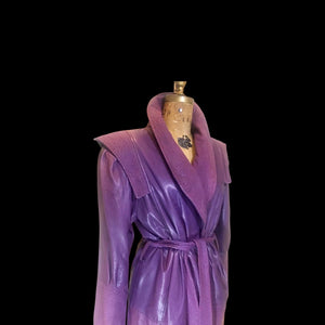 Glam Couture 70s 80s Purple Leather Full Length Coat Leather Glam Princess Puff Sleeve Prince Full Length M/L/XL Couture Paris New York