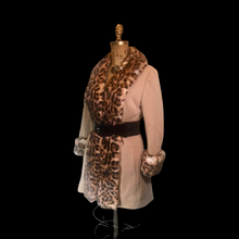 Load image into Gallery viewer, 60s Lilli Ann Mod Pinup Rabbit Leopard Print Coat---Pinup Real Rabbit Fur Printed with Leopard Mod Princess S/M