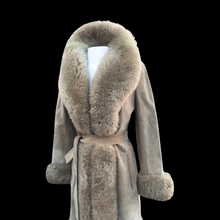 Load image into Gallery viewer, Women's Vintage Coat- 70s Suede Shearling Princess Fluffy Penny Lane Russian Princess Fit and Flare Coat Boho Chic Hippy afghan