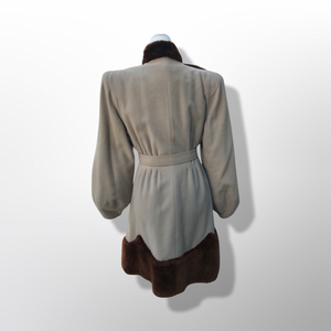 Collectible Rare 30’s early 40’s Coat Cashmere Wool and Scalloped Mouton Fur Balloon Sleeves Fitted and Flared