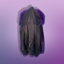 Load image into Gallery viewer, Purple Lamb Leather and Fox Fur Trench Fit and Flare Coat