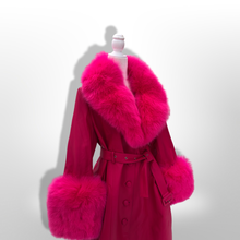 Load image into Gallery viewer, Vibrant Pink Leather and Fox Fur Trench Fit and Flare Pinup Coat