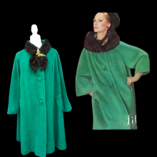 Load image into Gallery viewer, Vintage Women&#39;s Coat- 60s Lilli Ann Emerald Green Mink Wool Swing Coat One Size Fits All Mad Men