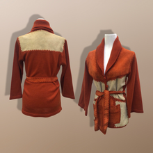 Load image into Gallery viewer, 70’s Vintage Suede Orange Knitted Belted Sweater Jacket Light