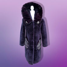 Load image into Gallery viewer, New Shearling and Mink Plum Purple Jeweled Hooded Luxury Coat