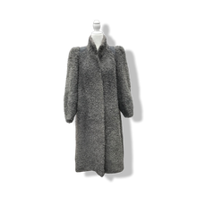 Load image into Gallery viewer, 90’s does 40’s Lamb Curly Gray Coat Puff Sleeve with Suede Inserts Minimal Stealth Made in Sweden “Viking Lamb”