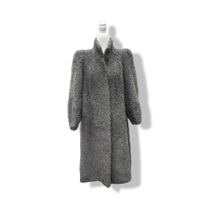 90’s does 40’s Lamb Curly Gray Coat Puff Sleeve with Suede Inserts Minimal Stealth Made in Sweden “Viking Lamb”