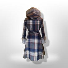 Load image into Gallery viewer, Plaid Pinup Princess Fit and Flare Wool Hooded Faux Shearling Coat Boho Almost Famous Penny Lane M/L