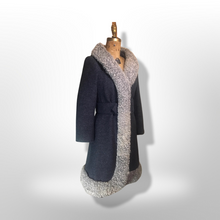 Load image into Gallery viewer, Lilli Ann Princess Mod Gray Wool Curly Lamb Princess 60s Belted Fit and Flare Small Coat