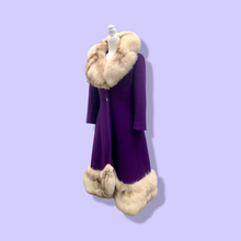 Load image into Gallery viewer, Vintage 60’s Royal Purple Wool Fox Fur Princess Coat Luxury Gift