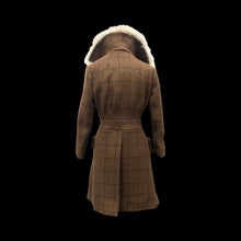 Load image into Gallery viewer, Tweed Plaid Wool Army Green Wrap Coat With Shearling Collar