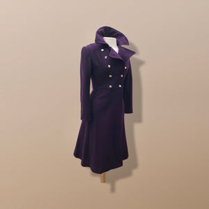 Vintage Deep Purple Military Style Wool Coat Fitted and Tailored