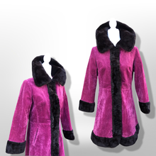 Load image into Gallery viewer, Vintage 70’s Pink Magenta Velvet Faux Fur Princess Coat