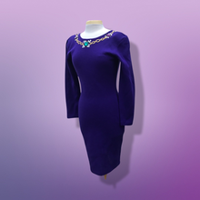 Load image into Gallery viewer, 80’s 90’s Purple Sweater Dress with Jeweled Detail Fitted Hourglass Figure