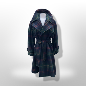 Green Tartan Wool Plaid Wrap Coat