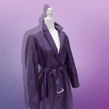 Load image into Gallery viewer, Purple Lamb Leather and Fox Fur Trench Fit and Flare Coat