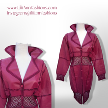 Load image into Gallery viewer, Brand New Deadstock Vintage 90’s Pink Leather Magenta Lace Duster Coat