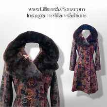 Load image into Gallery viewer, 60’s Vintage Coat Floral Tapestry Carpet Mink Collar Colorful