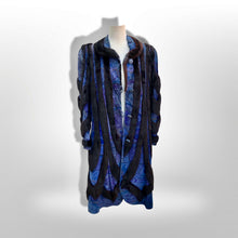 Load image into Gallery viewer, 80’s Does 20’s Flapper Blue Purple Suede and Mink Intarsia Cocoon Style Coat Made in Austria
