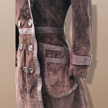 Load image into Gallery viewer, 60’s 70’s Suede Trench with Shearling Collar Made in Brazil Princess Fit and Flare