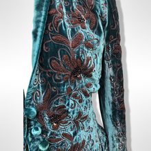 Load image into Gallery viewer, Beaded Teal Blue Vintage Velvet Jacket Blazer