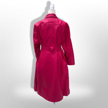 Load image into Gallery viewer, Vibrant Pink Leather and Fox Fur Trench Fit and Flare Pinup Coat