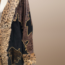 Load image into Gallery viewer, 80’s Does 20’s Cocoon Suede and Leather Gold Leaf Coat and Spotted Genuine Fur Serval Leopard Work of Art Coat