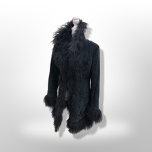 Load image into Gallery viewer, Vintage Black Suede and Curly Mongolian Bohemian Boho Hippy Coat Coachella Burning Man Goth